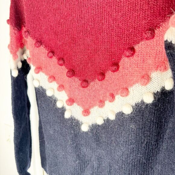 Sézane Paris Multi-Color Chevron Pom-Pom Mohair Wool Sweater Women’s Size Small - Picture 6 of 10